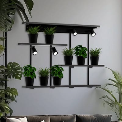 Luminex Wandlamp Shelf, zwart, breedte 102 cm, hout, 4-lamps.