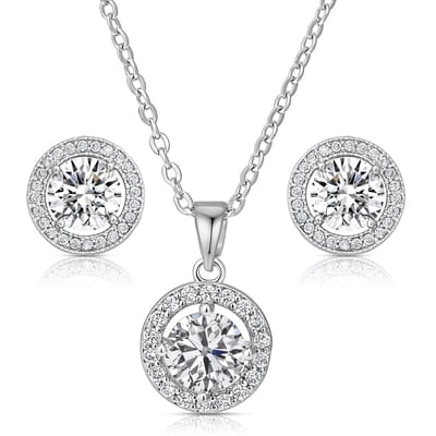 Juwelium Ronde Ketting en Oorbellen Set Verstelbaar 40 tot 50 cm met Zirkonia Kristallen in Luxe Sieradendoos – Perfect Cadeau voor Vrouw, Vriendin, Moeder, Dochter