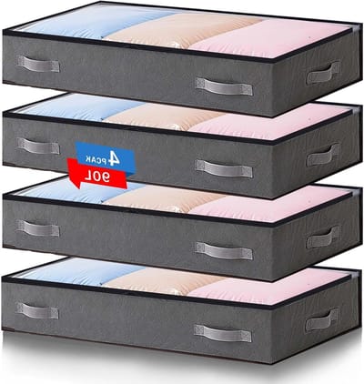 Opbergdoos voor Onderbed, 90 Liter, Met Deksel, Vouwbare Opbergkist voor Kleding en Bedlinnen, Organiser en Ruimtebesparende Oplossing in Grijs