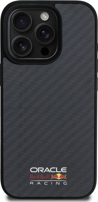 Red Bull Racing iPhone 16 Pro Backcover hoesje Magsafe - Carbon Fiber - Shiny logo - Zwart