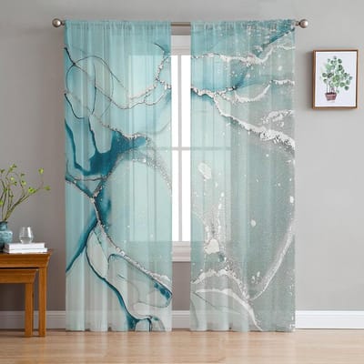 Luxe Tule Gordijnen Marmer Phnom Penh Inkt Woonkamer Keuken Chiffon Gordijn Jeugdslaapkamer Transparant Vloer Valgordijn 135W x 114H(cm)