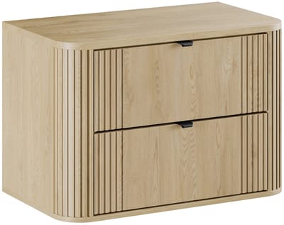 Badplaats Wastafelkast Cremona 80 cm – Eiken – Hangend Badmeubel met 2 Lades en Zwarte Handgrepen