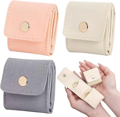 Reisjuwelenorganiser Set van 3, Vouwbare Mini Opbergzakken van Suede en Microvezel voor Ringen, Oorbellen, Kettingen en Armbanden, Compact en Ruimtebesparend met Stijlvol Ontwerp