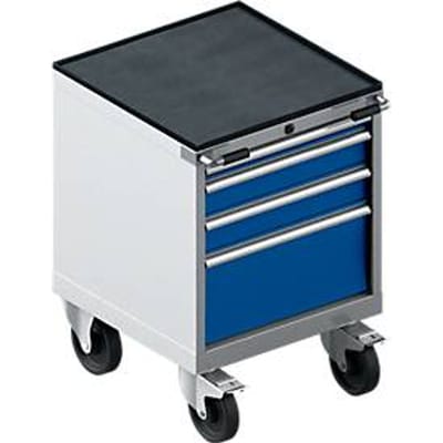 Schäfer Shop Select ladekast met wielen WSK 18-27, 4 laden, tot 75 kg, B 411 x D 572 x H 770 mm, gentiaanblauw/blank aluminiumkleur