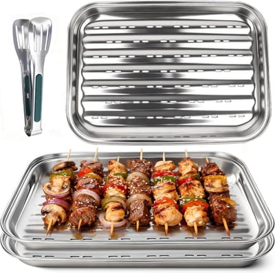 Roestvrijstalen BBQ Grill Set van 3 Stukken met Grilltang en Groentenschalen voor Perfecte Grillresultaten - Duurzaam en Herbruikbaar Accessoire voor Buiten koken