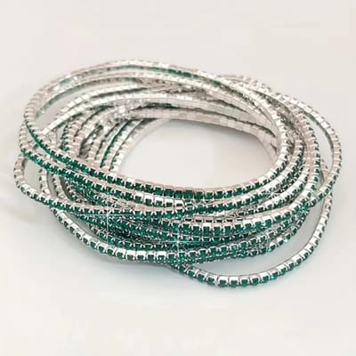 Bovista Armband - Staal - Nep Zilver - Dames - 5 St - Zilver/Groen