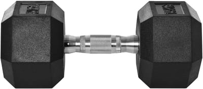 Halters - Zeshoekige halters - Gietijzeren halters - Handhalters - Fitnessapparatuur - 15 kg - Rubberen handgrepen - Metaal - 15,5 x 15,5 x 33,6 cm - Geschikt voor thuis, in de sportschool of op kantoor - Zwart