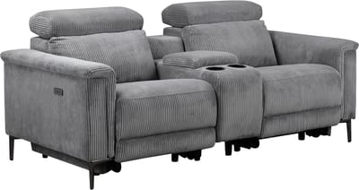 Lund - Dubbele relaxfauteuil met elektrische functie in corduroy grijs (97 x 194 x 100 cm)
