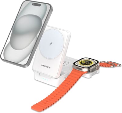 Xssive 3-in-1 Draadloze Oplader - Qi 2.0 - Geschikt voor Apple MagSafe - Draadloos Oplaadstation - Inklapbaar & Opvouwbaar - Wit