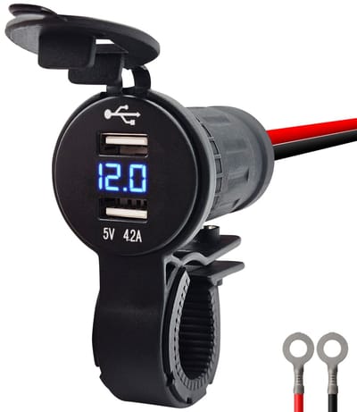 ProRide 12V USB Lader Motor - USB Aansluiting Motor - 2 Poorten - Met Voltmeter - 5V/4.2A - Voor Motor en Motorfiets - Blauw