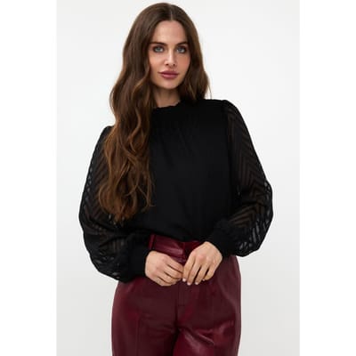 EsQualo Blouse Allover Zigzag Plumetis Black Maat: 36 | Longsleeves Outlet | Dames | Zwart