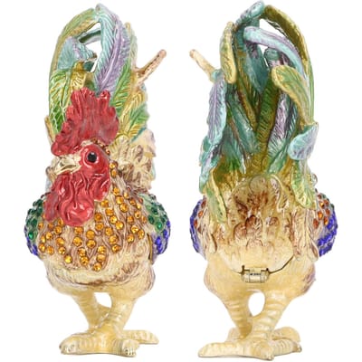 Rooster Sieradendoosje Ingezette Strass Steentjes Legering Heldere Kleuren Brede Toepassing Bejeweled Doos voor