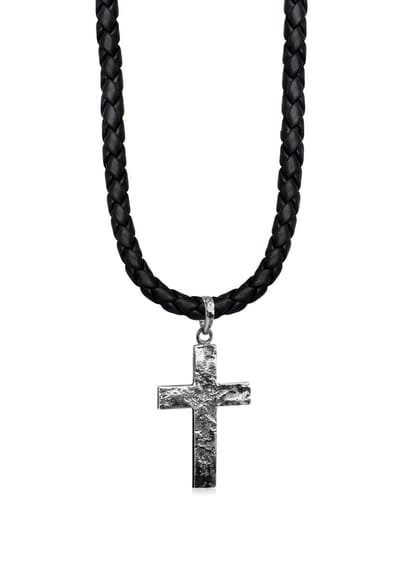 KUZZOI - Halsketting - Herren Kreuz Oxidiert Leder in 925 Sterling Silber - Heren