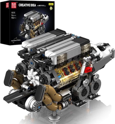 Motor Modelbouwset - Verbrandingsmotor Model - STEM Educatie - Zichtbaar Werkend Mechanisme - 30 x 15 cm - Grijs