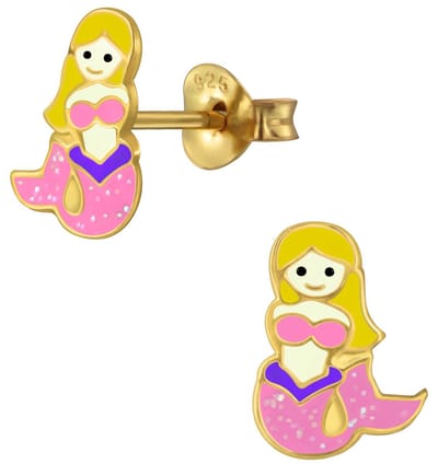 Joy|S - Zilveren zeemeermin oorbellen - glitter roze - gold plating - goudkleur