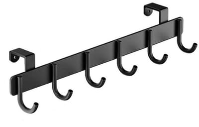HAUSS SPOLE Deurkapstok- Muur / Wand Kapstok - Hangende Design Muurkapstok - Handdoekrek - Duurzaam en Roestbestendig - Voor Badkamer, Keuken en Slaapkamer - Handdoekhaken, Sleutelhaken -6 Haken Aluminium - Zwart