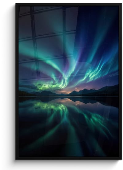 Poster in lijst - Fotolijst 80x120 cm - Posters - Noorderlicht - Kleurrijk - Bergmeer - Posterlijst zwart - Decoratie - Wanddecoratie woonkamer - Muurdecoratie slaapkamer