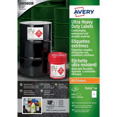 Etiket Avery B3655-50 148x210mm polyethyleen wit 100 stuks