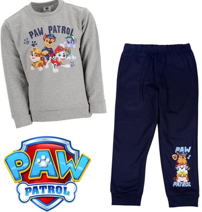 PAW Patrol Set - Lounge set / Joggingpak / Vrijetijdspak - Sweatshirt + Broek - Marshall / Chase / Rubble - Grijs/Navy - Maat 110/116