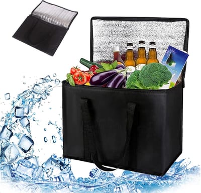 Thijox - Grote Koeltas 35 Liter Opvouwbaar Thermotas - Zwart - Ideaal voor Picknicks, Feesten, Camping, Lunchen - Duurzaam Vliesstof met Aluminium Voe