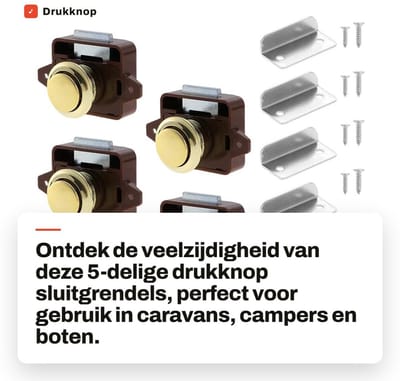 Dailygoods- Sluitgrendel 5-delig - Drukknop - Kastlade Sluitgrendel - Sleutelloze Deurknop - Zinklegering/Plastic - Geschikt voor 15-18mm Dikte