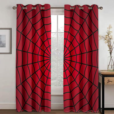 Cartoon Spin Zwart Web Kinderen Halloween Raamgordijnen Voor Kinderen Slaapkamer Woonkamer Badkamer Kicthen Deur Hal Huisdecor W50 X H130(CM)X2&Hook