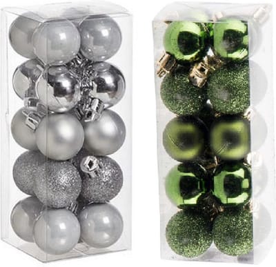 Kleine kunststof kerstversiering 40x stuks set en 3 cm kerstballen in het zilver en appelgroen - Voor kleine kerstbomen