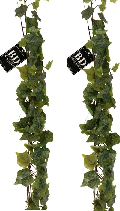 Bellatio Design kunstplant/hangplant slinger - 2x - Klimop/hedera - groen - 180 cm - lang - planten guirlandes