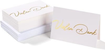 50 Luxe Bedankkaarten Set met Enveloppen in DIN A6 Formaat met Goudfolie