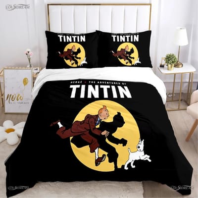 Schattige T-Tintines All Season Dekbedovertrek Cartoon Grappige Beddengoedsets Zachte Dekbedovertrek en Kussenslopen Tiener Eenpersoons/Tweepersoons/Queen/King AU Single 140x210cm