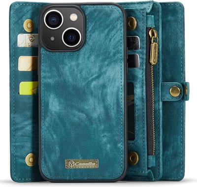 CaseMe Hoesje - Geschikt voor iPhone 15 Hoesje - CaseMe 008 2-in-1 Book Case & Back Cover met Portemonnee - Blauw