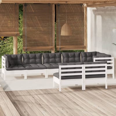 vidaXL - 8-delige - Loungeset - met - kussens - massief - grenenhout - wit