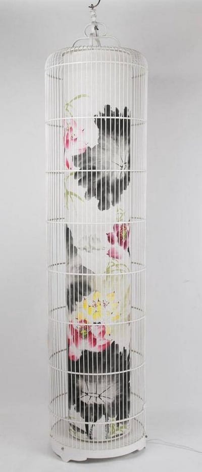 Fine Asianliving Chinese Vloerlamp Vogelkooi Handgetekende Lotus 206cm