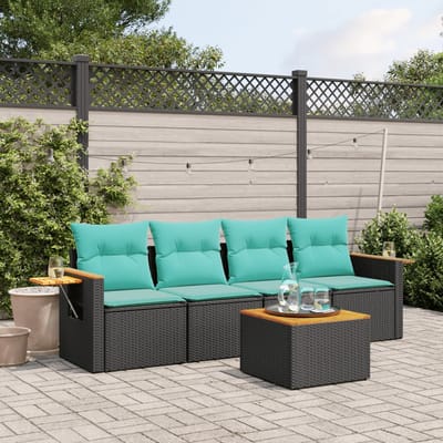 vidaXL - 5-delige - Loungeset - met - kussens - poly - rattan - zwart