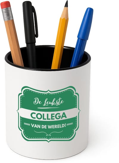 Hacebo® - De leukste collega van de wereld Pennenbakje - iemand die een collega is - pennenhouder - leukste ooit - werk - collega - verjaardagscadeau - kado - gift - geschenk - afscheidscadeau - welkomscadeau - Pennenbakje zwart