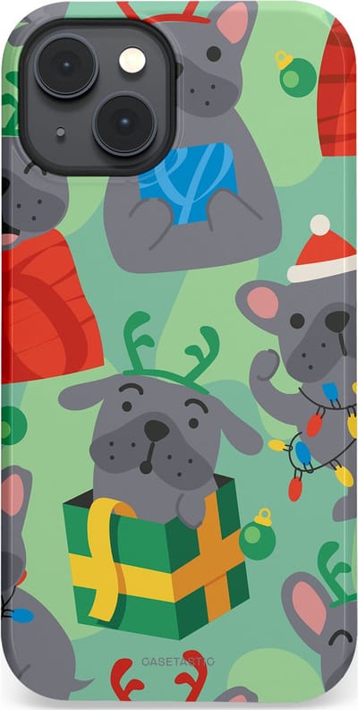 Casetastic hoesje geschikt voor Apple iPhone 14 Plus - MagSafe - Dubbellaagse bescherming - Hondje als Kerstcadeau - Fashion Case - Mintgroen Grijs Rood
