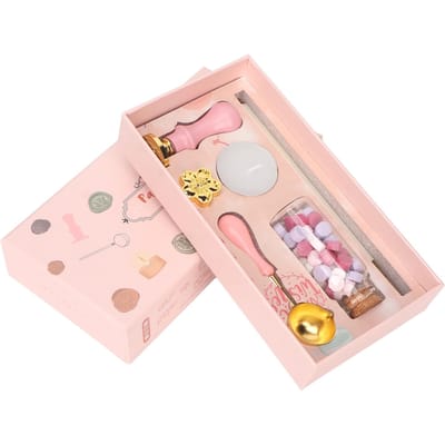 Kit de Cachetage à la Cire Fabrication DIY Poignée Amovible Rose Style Vintage Ensemble de Cire à Cacheter pour Lettres Artisanat Projets Artistiques