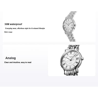 Montre Longines Série Fashion Mouvement Mécanique Automatique Étanche 30M Cadran Blanc Boîtier en Acier Inoxydable Bracelet en Acier Inoxydable L4.322.4.11.6 Regular Watch Box,Silver Strap