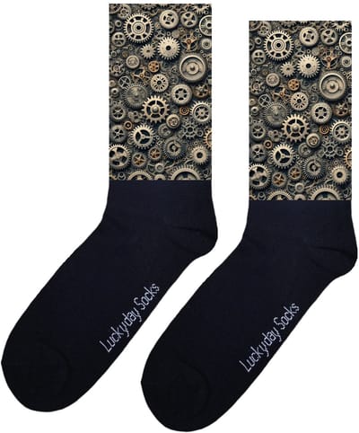 LuckyDay Socks - Steampunk - Kunst Grappige sokken - Origineel cadeau - Verjaardag cadeau - Vrolijke sokken - Cadeautje - Tandwielen - Grappig cadeau - Kunstsokken - Maat 37-44