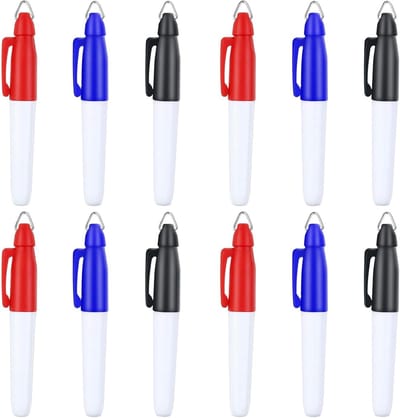 12 Stuks Golfbal Marker Springs, Mini Permanente Markers met Cap Clips voor Sport, Kantoor en Buitenactiviteiten, Zwart-Blauw, Rood