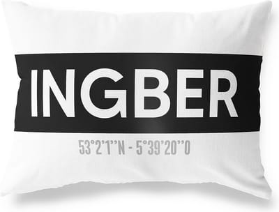 Tuinkussen INGBER - LIMBURG met coördinaten - Buitenkussen - Bootkussen - Weerbestendig - Jouw Plaats - Studio216 - Modern - Zwart-Wit - 50x30cm