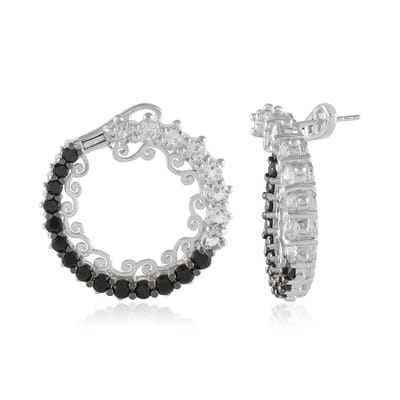 Cavill - Zilveren Oorbellen 925 Sterling - Witte Topaas 3,99 ct & Zwarte Spinel 3,39 ct - Elegant Rond Filigraan Design - Luxe Brazilianse Edelstenen