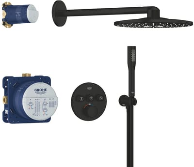 GROHE Precision SmartControl Inbouwdouche - Met Thermostaatkraan - Vitalio SmartActive 310 Hoofddouche (2 Straalsoorten) & Vitalio Get Stick Handdouche (1 Straalsoort) - Rond Design - Matte Black