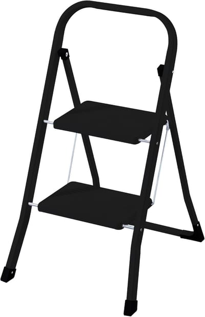 Opvouwbare Keukenladder - Twee Trede - Veilig Klussen - Antislip Treden - 150 kg Draaglast - Zwart
