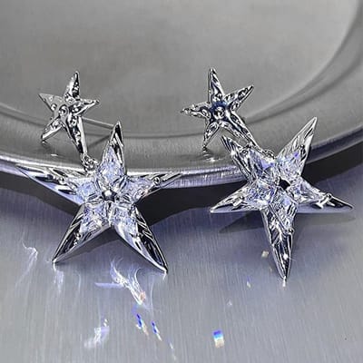 1 Paire boucles d'oreilles étoile à cinq branches doubles irrégulières design de niche pour femmes boucles d'oreilles personnalisées tempérament mode boucles d'oreilles uniques gray