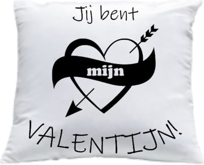 Kussen met vulling Kussenhoes met tekst "Jij bent mijn valentijn!" bedrukt Cadeau Kado | Wit Effen met Opdruk Zwart | 40x40 cm | Moederdag |