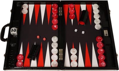 Toernooi Backgammon Set - Strategie Spel - Spelavond Thuis - Ultra Glad V-Fiber Speelveld - 53.5 cm - Zwart Rood