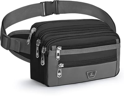 Dailygoods- Heuptas met 7 Ritszakken - Verstelbare Riem - Heuptas Dames/Heren - Heuptas Wandelen/Sport - Zwart - Geschikt voor Fietsen/Kamperen - Heuptasje
