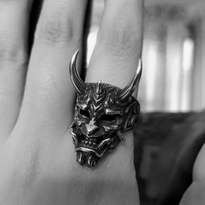 Vintage Heren Duivels Toorn Schedel Ring Gotische Punk Schedel Ring Heren Hip Hop Rock Rijder Verjaardagsfeest Banket Sieraden Halloween Cadeau Resizable gray
