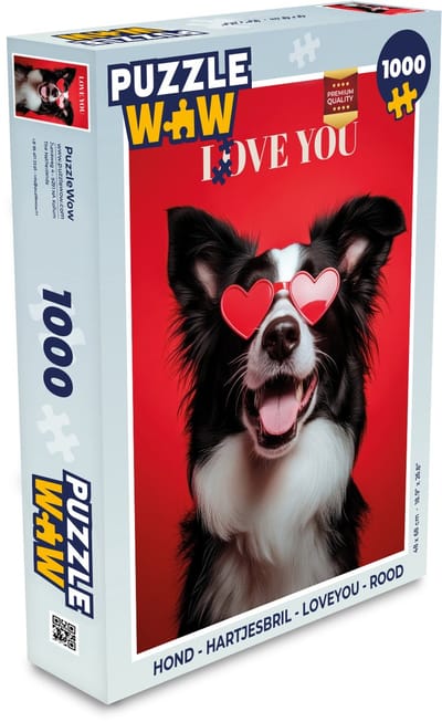 Puzzel Hond - Hartjesbril - Loveyou - Rood - Legpuzzel - Puzzel 1000 stukjes volwassenen